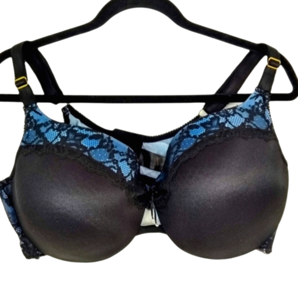 [42G] Ashley Graham ~ Black and Blue lace wired bra